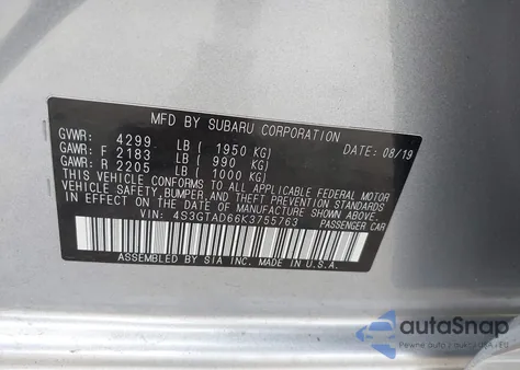 2019 Subaru Impreza 2.0I Premium из США, поврежденный, VIN 4S3GTAD66K3755763